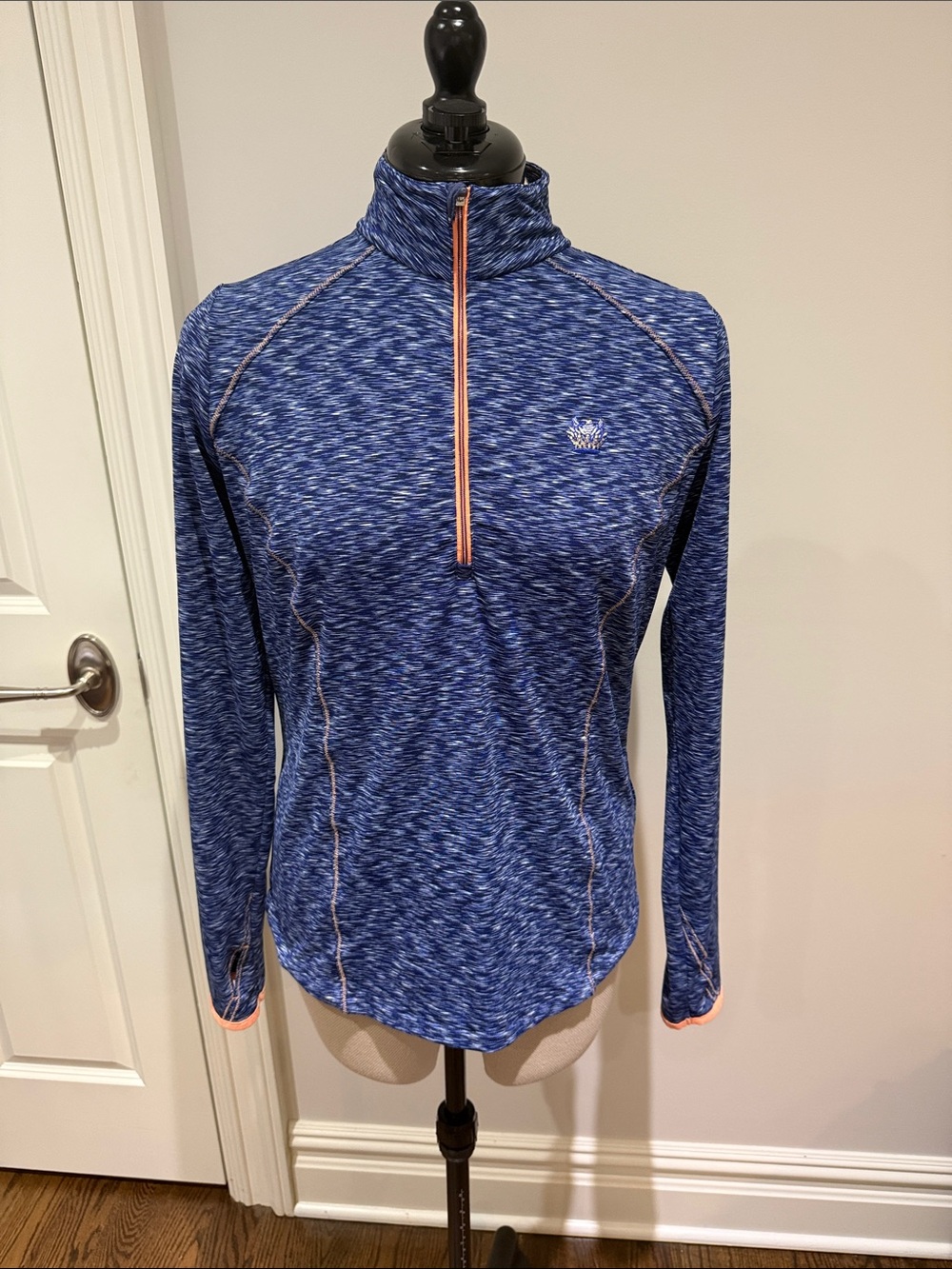 Zero Restriction Women's Heather Navy Blue and Orange Trim Zip Active Pullover M